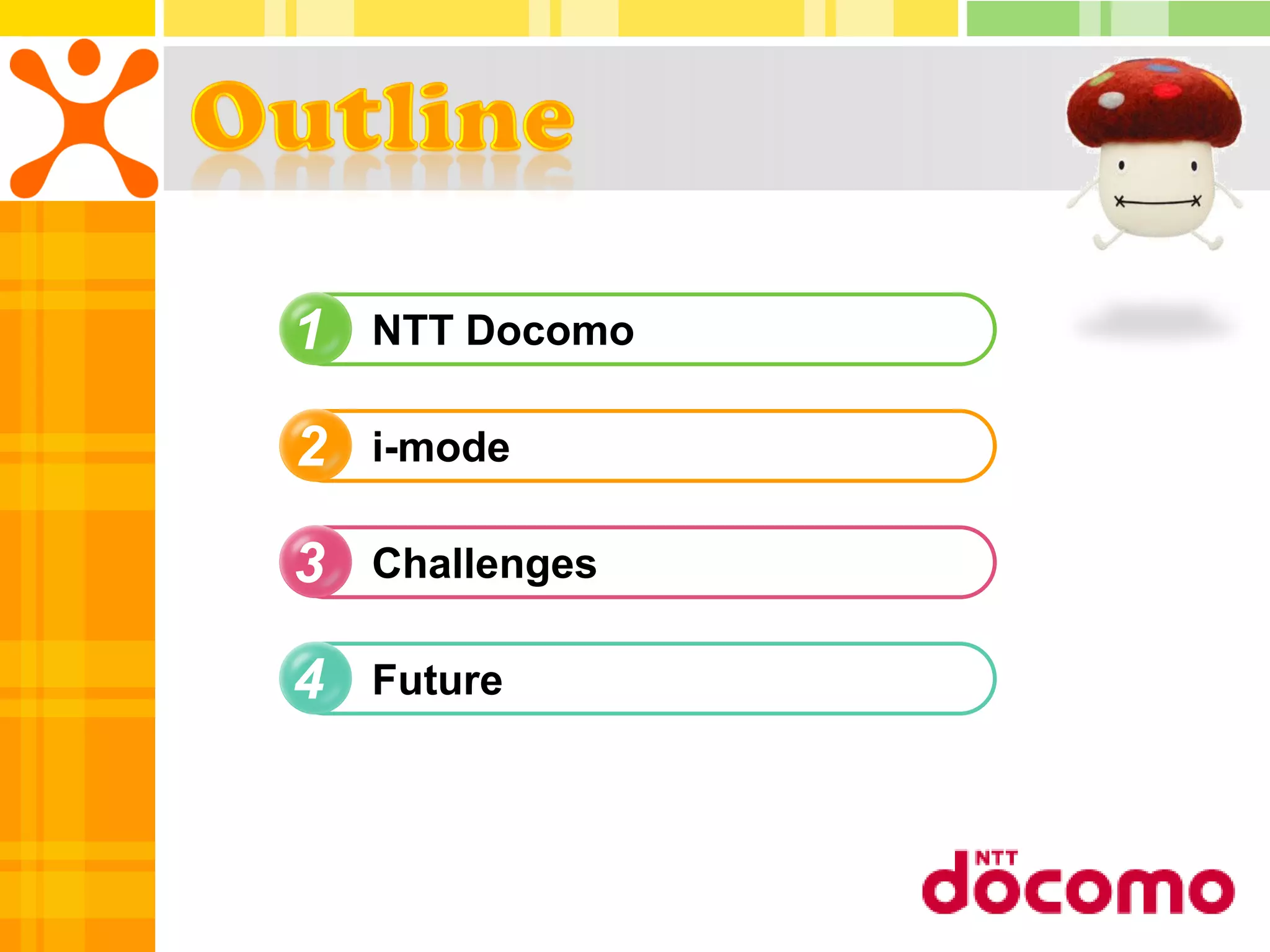 1   NTT Docomo

2   i-mode

3   Challenges

4   Future
 