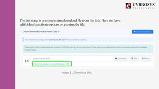 The last stage is opening/saving download file from the link. Here we have
edit/delete/deactivate options on parsing the file.
Image 11: Download Link.
 