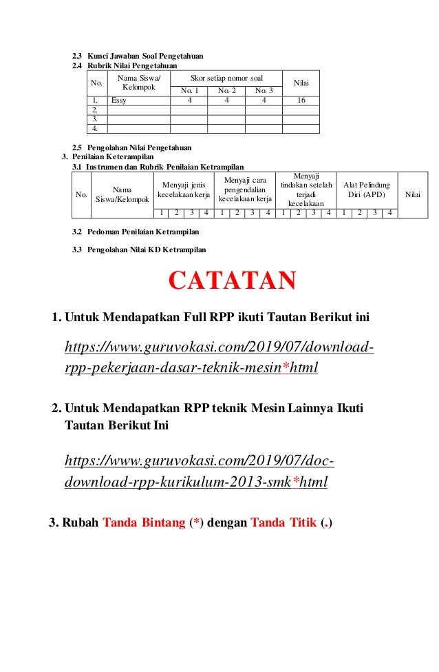 Rpp Pekerjaan Dasar Teknik Mesin Kurikulum 2013 Seputar