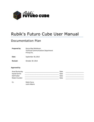 Rubik's Futuro Cube User Manual Documentation Plan | PDF