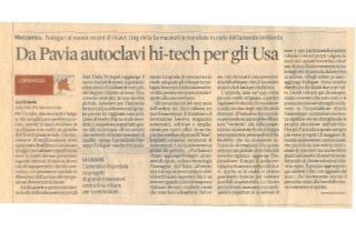 IlSole24ore - Articolo Fedegari "Da Pavia autoclavi hi-tech per gli Usa" 03.11.17 