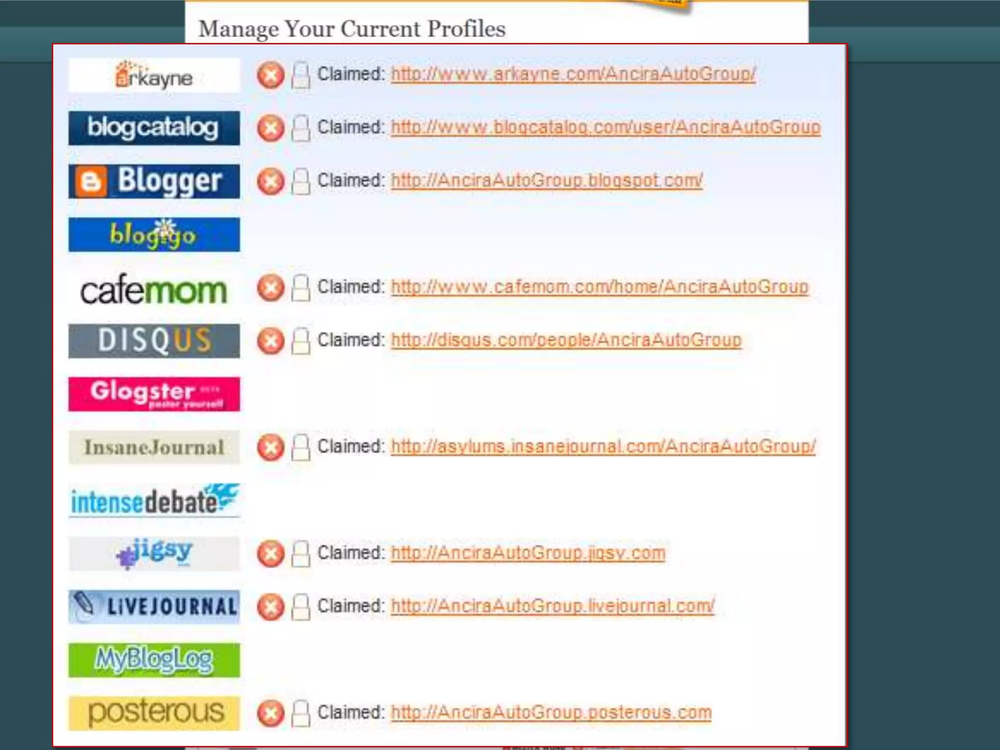 Trademark ProtectionCreating a dealership brand, reputation and website is no longer about just claiming your domain name.Dealers should claim their name, brand, campaign, and franchises across hundreds of social media networks. This not only protects a dealer’s unique Trademark and brand name, but also helps create a channel for content delivery and messaging among automotive consumers that ensures Top Of Mind awareness, Dealer and Franchise consideration.   