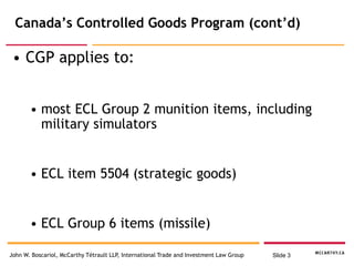 Canadian Regulation Of Controlled Military Goods And Technology May ...