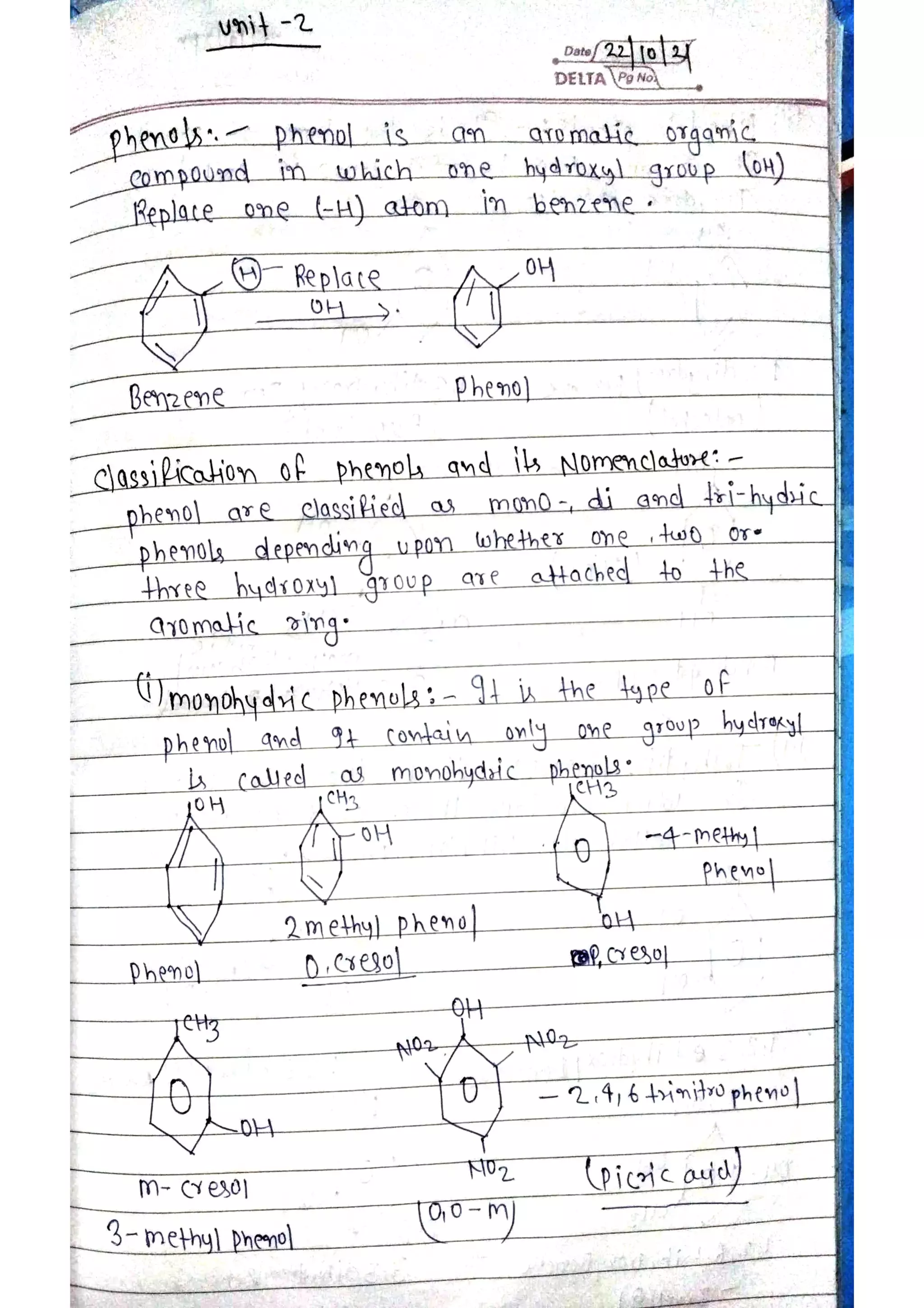 unit 2 hand writting notes of phenol amines acids