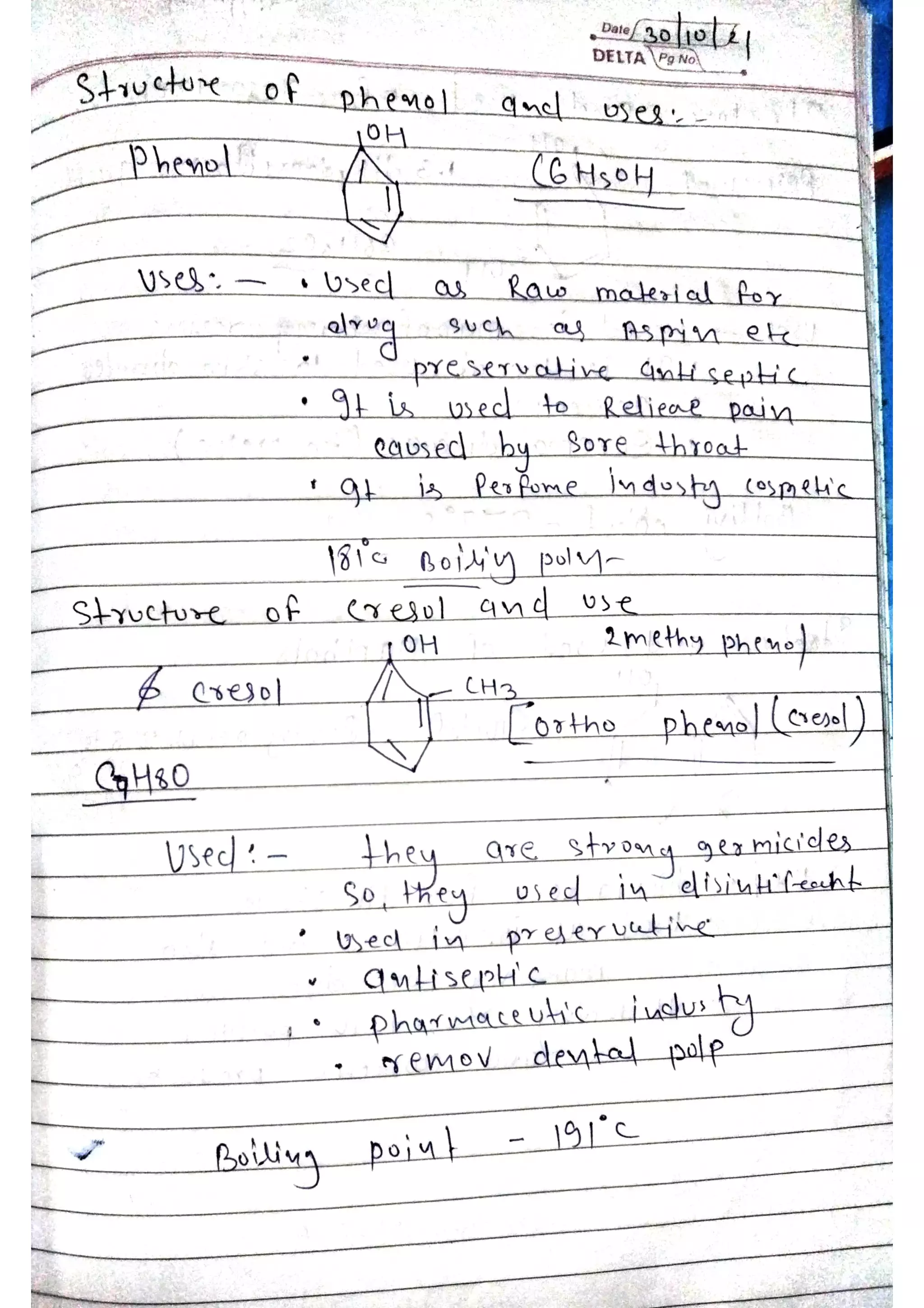 unit 2 hand writting notes of phenol amines acids