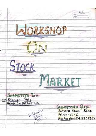 Workshop on STOCK MARKET.... | Pdf | by Ritish Bedi #RVIRGO