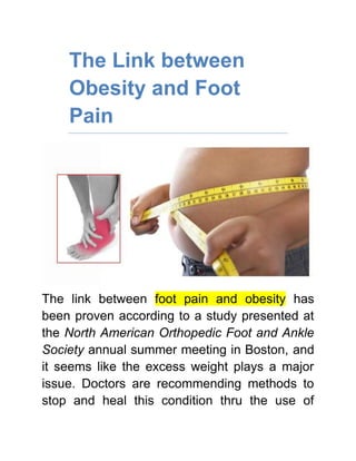 The Link between Obesity and Foot Pain<br />The link between foot pain and obesity has been proven according to a study presented at the North American Orthopedic Foot and Ankle Society annual summer meeting in Boston, and it seems like the excess weight plays a major issue. Doctors are recommending methods to stop and heal this condition thru the use of noninvasive treatments like targeted heat therapy and the adjustment of foot consumption.<br />For a quick Foot Pain Relief, Use FIRHeat Heat Therapy Ankle Wraps<br />The survey was presented by Dr. Stuart Miller, and according to him, obesity “is not just an aesthetic issue, but (also) a contributing reason for musculoskeletal health problems”. More than one hundred subjects took part in the survey, all 35 years of age in average with a collective body mass index (BMI) of twenty-eight (28). Those who had not experienced past foot problems, surgeries and injuries and are overweight carry the source of their discomfort in their bodies. The body carries 4 to 6 times its body weight while walking, and 7 to 8 times while ascending the steps. Illnesses like degenerative joint metastatic inflammation and posterior tibial tendonitis are common foot issues linked to obesity, and doctors are administering a kind of relief modality that suits the requirement of an overweight patient with foot pain: Far Infrared Ray heat therapy.  Far Infrared Rays (FIR) are active waves of invisible sunlight capable of penetrating deep into the aching muscles and bones. FIRs mend the damage from deep within, as well as excite the blood flow that gives each patient a much-needed cardiovascular boost. <br />Read more articles about Far Infrared Rays and Its Benefits<br />Foot experts can prescribe this treatment by suggesting the utilization of low compression heat therapy ankle wraps that emit the right amount of FIR. Patients can go under a healing session of FIR heat therapy at home without transporting themselves to the hospital. There is no actual need to take analgesics with this type of treatment. <br />