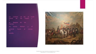 La victoria se dio al nivel
moral de las tropas y
a
la llegada de las
fuerzas
de Simón Bolívar y el
general Sucre al campo
de
batalla.
Document shared on https://www.docsity.com/es/batalla-de-junin-01/7496107/
Downloaded by: jl-vv (jlvvmacs@gmail.com)
 