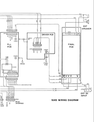 BLU
>
a
W
w a
W
o * - J o
y!?jk's >
a
x
N J
I
4 v
J701
cL-L-L-J-"-"-J.. Z 03
1 2 3 4 5 6 7
0 >
4
J20' [" v, v v v v 1
+ C O Z U o n
m C E - 2 2 2
DRIVER PCB
a 3 w 0
u Z
0 2 @ <I
CN201
Y J > Z 0
-1 w z a w
P L L
m > - ( 3 0 ~r
--- -
- 6 6 : m f
F I N A L
PCBPCB
X Z Z
CN202
EXT
BLK
O r - c o
r - z z m
J O U P
SPEAKER
v v v v v v ~ r
7 6 5 4 3 2 1
J401I-I CN402
' = + += ' - a
a
3 Z i i $ G Z 5m w ~ o a m m
~ 2 0 2[,*A ,,A A ]
7 6 5 4 3 2 1
~ X X I X Z *
+ u u u o w T
-
::7
L ~ 4 0 1 - 7 W W
L ~ 4 0 1 - 3
ORN
YEL
L J 4 0 1 - 5
--
i L
J 6 0 2 DISPLAY PC8
 -l>
VOLUME
VOLUME
O m m h W
EXT DC
INPUT
1 2 1 2 3 4 5 6 M T 2 0 1645 WIRING DIAGRAM
T O
5 51102 g
l NTERFACE
ISCR 2
J m a
m m w
TO TO
C N 1 0 2 Fl NAL
P C B
I C 2 0 3
-
3
7-
t
 