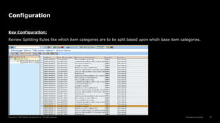 Reimagine everything
Copyright © 2019 Deloitte Development LLC. All rights reserved. 20
Configuration
Key Configuration:
Review Splitting Rules like which item categories are to be split based upon which base item categories.
 