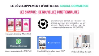 LE DÉVELOPPEMENT D’OUTILS DE SOCIAL COMMERCE
LES SIGNAUX : DE NOUVELLES FONCTIONNALITÉS
Instagram Shopping (Mars 2018)
Axé...