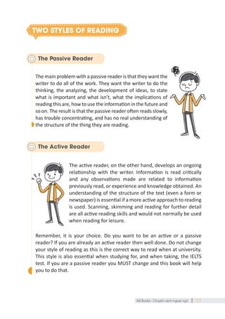 MCBooks - Chuyên sách ngoại ngữ 11
TWO STYLES OF READING
The Passive Reader
The main problem with a passive reader is that...