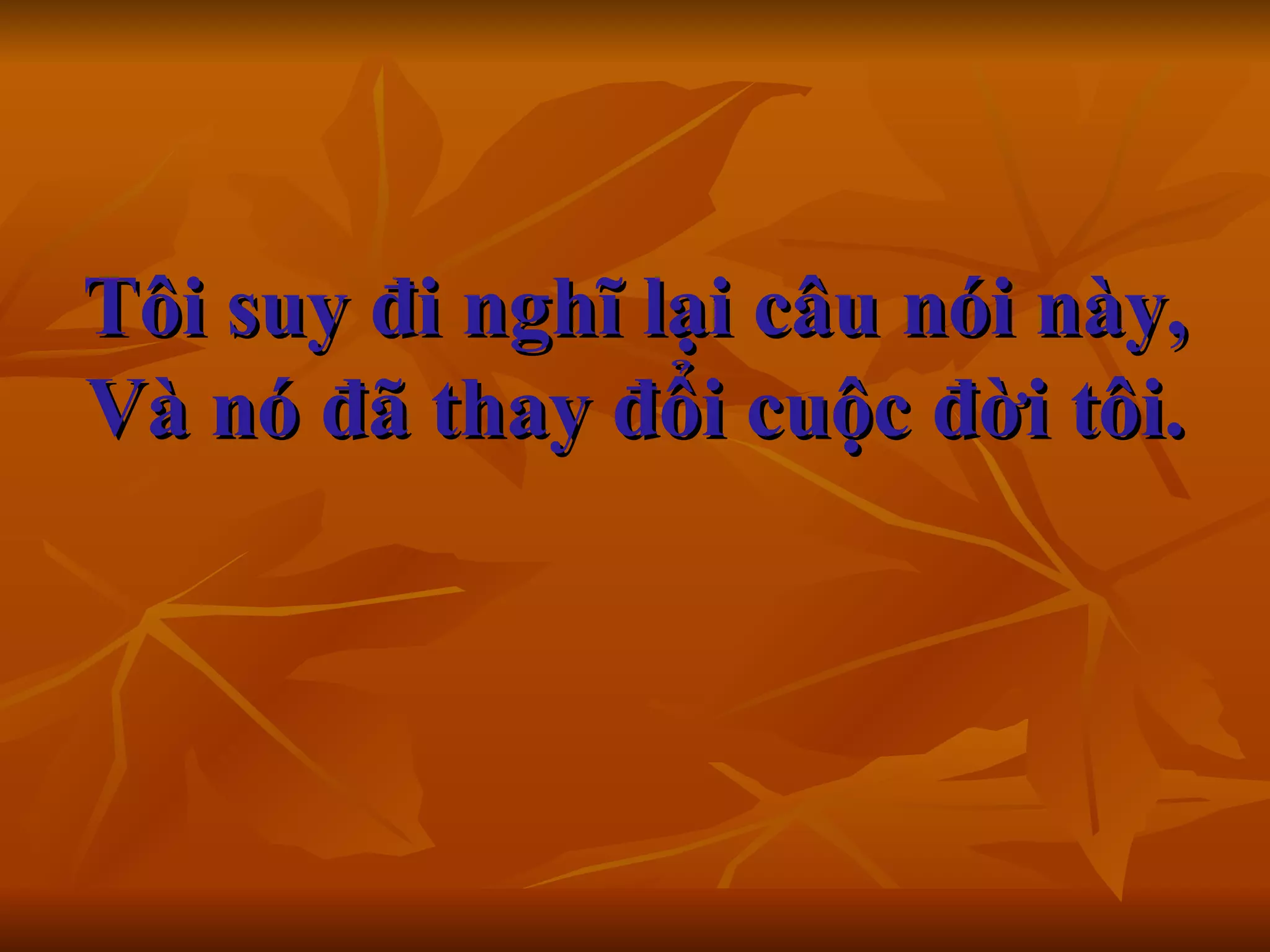 Tôi suy đi nghĩ lại câu nói này, Và nó đã thay đổi cuộc đời tôi.     