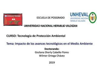 UNIVERSIDAD NACIONAL HERMILIO VALDIZAN
ESCUELA DE POSGRADO
CURSO: Tecnología de Protección Ambiental
Doctorando:
Giuliana Sherly Cabello Flores
Wilmer Ortega Chávez
2019
 