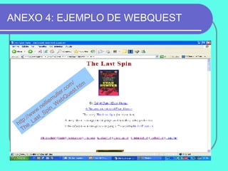 ANEXO 4: EJEMPLO DE WEBQUEST http :// www.nelliemuller.com / The_Last_Spin_WebQuest.htm 