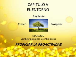 CAPITULO VEL ENTORNOAmbienteProsperarCrecerLIDERAZGOSembrar opiniones y sentimientosPROPICIAR LA PROACTIVIDAD 