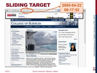 JointConferenceonDigitalLibraries(JCDL)2013
SLIDING TARGET
7/23/13 Scott G. Ainsworth • Michael L. Nelson
21
2005-04-22
00:17:52
 