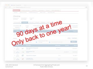 JCDL 2015 Doctoral
Consortium
A Framework for Aggregating Private and
Public Web Archives
13
 