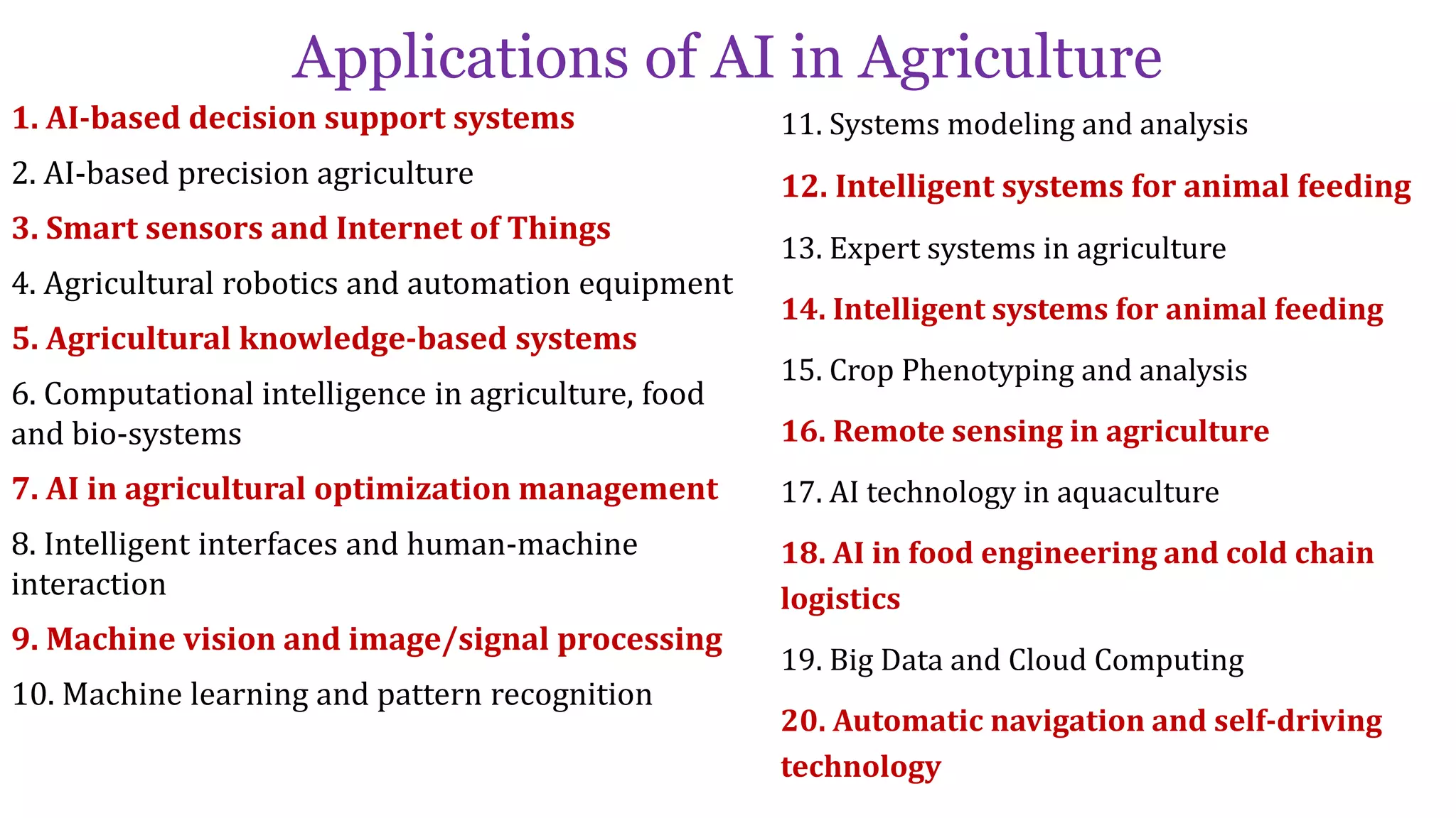 Artificial Intelligence (AI): Applications in agriculture | PPTX