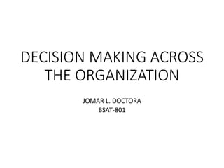 DECISION MAKING ACROSS
THE ORGANIZATION
JOMAR L. DOCTORA
BSAT-801
 
