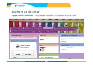 Exemple de Netvibes
Equipe Stéréo de l’ISM2 : http://www.netvibes.com/gaellechou#Accueil
165
 
