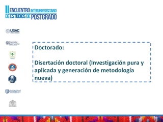Doctorado:
Disertación doctoral (Investigación pura y
aplicada y generación de metodología
nueva)
 