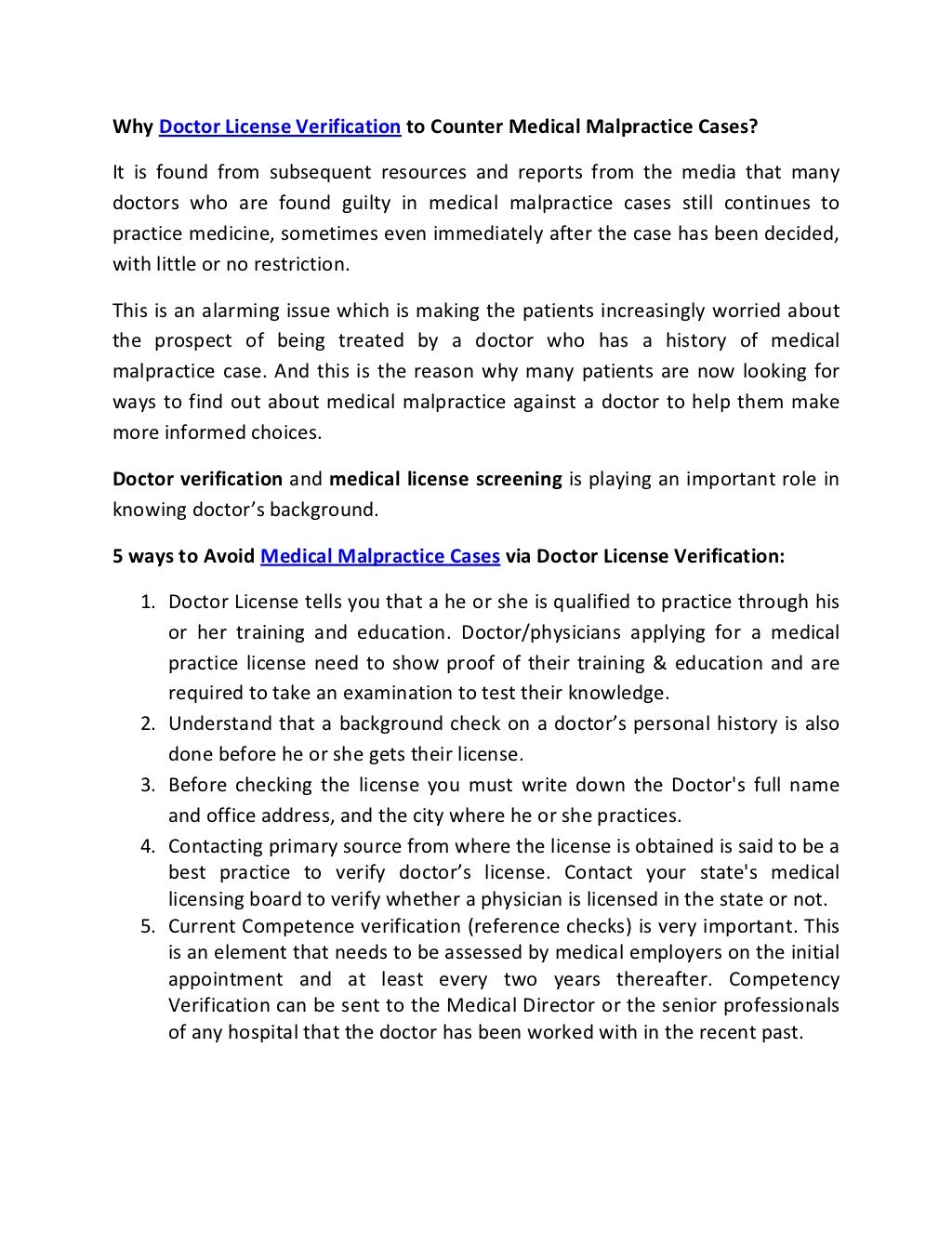 Doctor License Verification Can Help Avoid Medical Malpractice Cases!