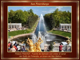 Palacio Peterhof – Fuente de Samsón con vistas al canal del Golfo de Finlandia, un brazo del Mar Báltico San Petersburgo   