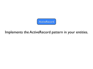 ActiveRecord


Implements the ActiveRecord pattern in your entities.
 