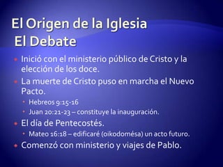 ¿Qué es la Iglesia?Es el pueblo de Dios – 1 Pedro 2:4-10Es la compañía de creyentes redimidos que existe por la muerte de Cristo. 1 Pedro 1:18-19Es el pueblo peregrino que no pertenece a este mundo. Hebreo 13:12-14