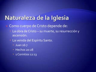 El Origen de la Iglesia El DebateInició con el ministerio público de Cristo y la elección de los doce.La muerte de Cristo puso en marcha el Nuevo Pacto.Hebreos 9:15-16Juan 20:21-23 – constituye la inauguración.El día de Pentecostés.Mateo 16:18 – edificaré (oikodomésa) un acto futuro.Comenzó con ministerio y viajes de Pablo.