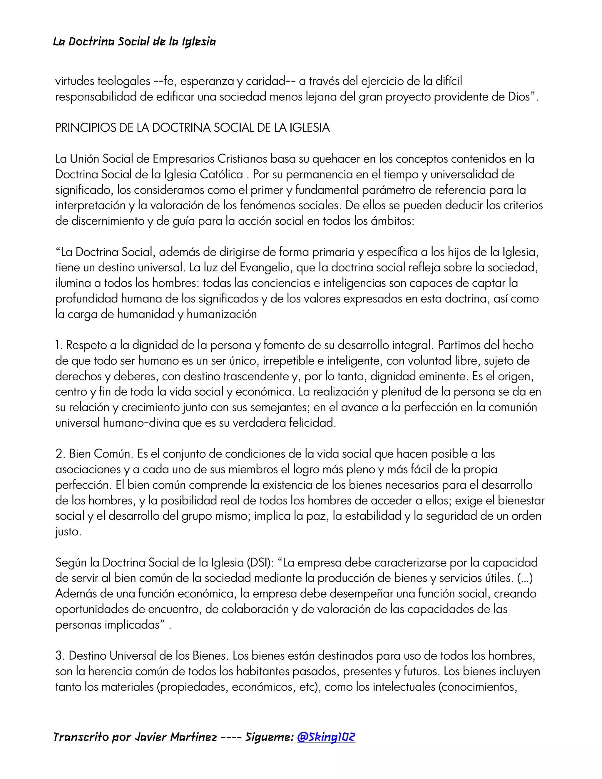 Doctrina social de la iglesia y sus principios | PDF