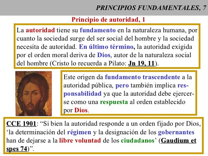 PRINCIPIOS FUNDAMENTALES, 7 Principio de autoridad, 1 La  autoridad  tiene su  fundamento  en la naturaleza humana, por cu...