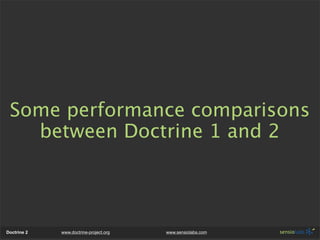 Some performance comparisons
   between Doctrine 1 and 2




Doctrine 2   www.doctrine-project.org   www.sensiolabs.com
 