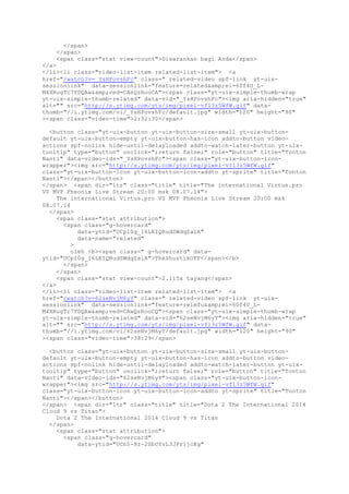 </span>
</span>
<span class="stat view-count">Disarankan bagi Anda</span>
</a>
</li><li class="video-list-item related-list-item"> <a
href="/watch?v=_YsHPovshFc" class=" related-video spf-link yt-uix-
sessionlink" data-sessionlink="feature=related&amp;ei=60f4U_L-
M4XRugTc7YDQAw&amp;ved=CAsQzRooCA"><span class="yt-uix-simple-thumb-wrap
yt-uix-simple-thumb-related" data-vid="_YsHPovshFc"><img aria-hidden="true"
alt="" src="http://s.ytimg.com/yts/img/pixel-vfl3z5WfW.gif" data-
thumb="//i.ytimg.com/vi/_YsHPovshFc/default.jpg" width="120" height="90"
><span class="video-time">2:32:30</span>
<button class="yt-uix-button yt-uix-button-size-small yt-uix-button-
default yt-uix-button-empty yt-uix-button-has-icon addto-button video-
actions spf-nolink hide-until-delayloaded addto-watch-later-button yt-uix-
tooltip" type="button" onclick=";return false;" role="button" title="Tonton
Nanti" data-video-ids="_YsHPovshFc"><span class="yt-uix-button-icon-
wrapper"><img src="http://s.ytimg.com/yts/img/pixel-vfl3z5WfW.gif"
class="yt-uix-button-icon yt-uix-button-icon-addto yt-sprite" title="Tonton
Nanti"></span></button>
</span> <span dir="ltr" class="title" title="The international Virtus.pro
VS MVP Pheonix Live Stream 20:00 msk 08.07.14">
The international Virtus.pro VS MVP Pheonix Live Stream 20:00 msk
08.07.14
</span>
<span class="stat attribution">
<span class="g-hovercard"
data-ytid="UCp10g_I6LEIQRudSWdqZalA"
data-name="related"
>
oleh <b><span class=" g-hovercard" data-
ytid="UCp10g_I6LEIQRudSWdqZalA">TheShustikOFF</span></b>
</span>
</span>
<span class="stat view-count">2.115x tayang</span>
</a>
</li><li class="video-list-item related-list-item"> <a
href="/watch?v=62seNvjM6yY" class=" related-video spf-link yt-uix-
sessionlink" data-sessionlink="feature=relmfu&amp;ei=60f4U_L-
M4XRugTc7YDQAw&amp;ved=CAwQzRooCQ"><span class="yt-uix-simple-thumb-wrap
yt-uix-simple-thumb-related" data-vid="62seNvjM6yY"><img aria-hidden="true"
alt="" src="http://s.ytimg.com/yts/img/pixel-vfl3z5WfW.gif" data-
thumb="//i.ytimg.com/vi/62seNvjM6yY/default.jpg" width="120" height="90"
><span class="video-time">38:29</span>
<button class="yt-uix-button yt-uix-button-size-small yt-uix-button-
default yt-uix-button-empty yt-uix-button-has-icon addto-button video-
actions spf-nolink hide-until-delayloaded addto-watch-later-button yt-uix-
tooltip" type="button" onclick=";return false;" role="button" title="Tonton
Nanti" data-video-ids="62seNvjM6yY"><span class="yt-uix-button-icon-
wrapper"><img src="http://s.ytimg.com/yts/img/pixel-vfl3z5WfW.gif"
class="yt-uix-button-icon yt-uix-button-icon-addto yt-sprite" title="Tonton
Nanti"></span></button>
</span> <span dir="ltr" class="title" title="Dota 2 The International 2014
Cloud 9 vs Titan">
Dota 2 The International 2014 Cloud 9 vs Titan
</span>
<span class="stat attribution">
<span class="g-hovercard"
data-ytid="UCn5-8z-2SbUYvL3JFr1jcKg"
 