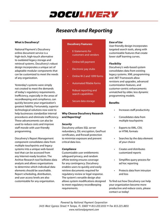 Doculivery Brochure Online Statements Simplified PDF