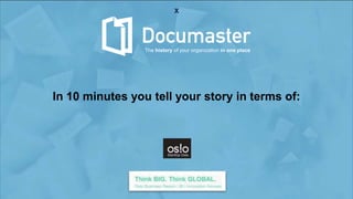 The history of your organization in one place
In 10 minutes you tell your story in terms of:
x
 