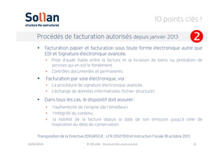 10 points clés !
10/04/2014 © SOLLAN - Structure the unstructured 12
Procédés de facturation autorisés depuis janvier 2013...