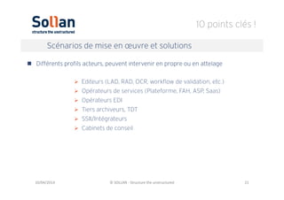 10 points clés !
10/04/2014 © SOLLAN - Structure the unstructured 21
Scénarios de mise en œuvre et solutions
10/04/2014 © ...