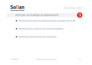 10 points clés !
10/04/2014 © SOLLAN - Structure the unstructured 23
Anticiper sa stratégie de déploiement
Permet de concr...