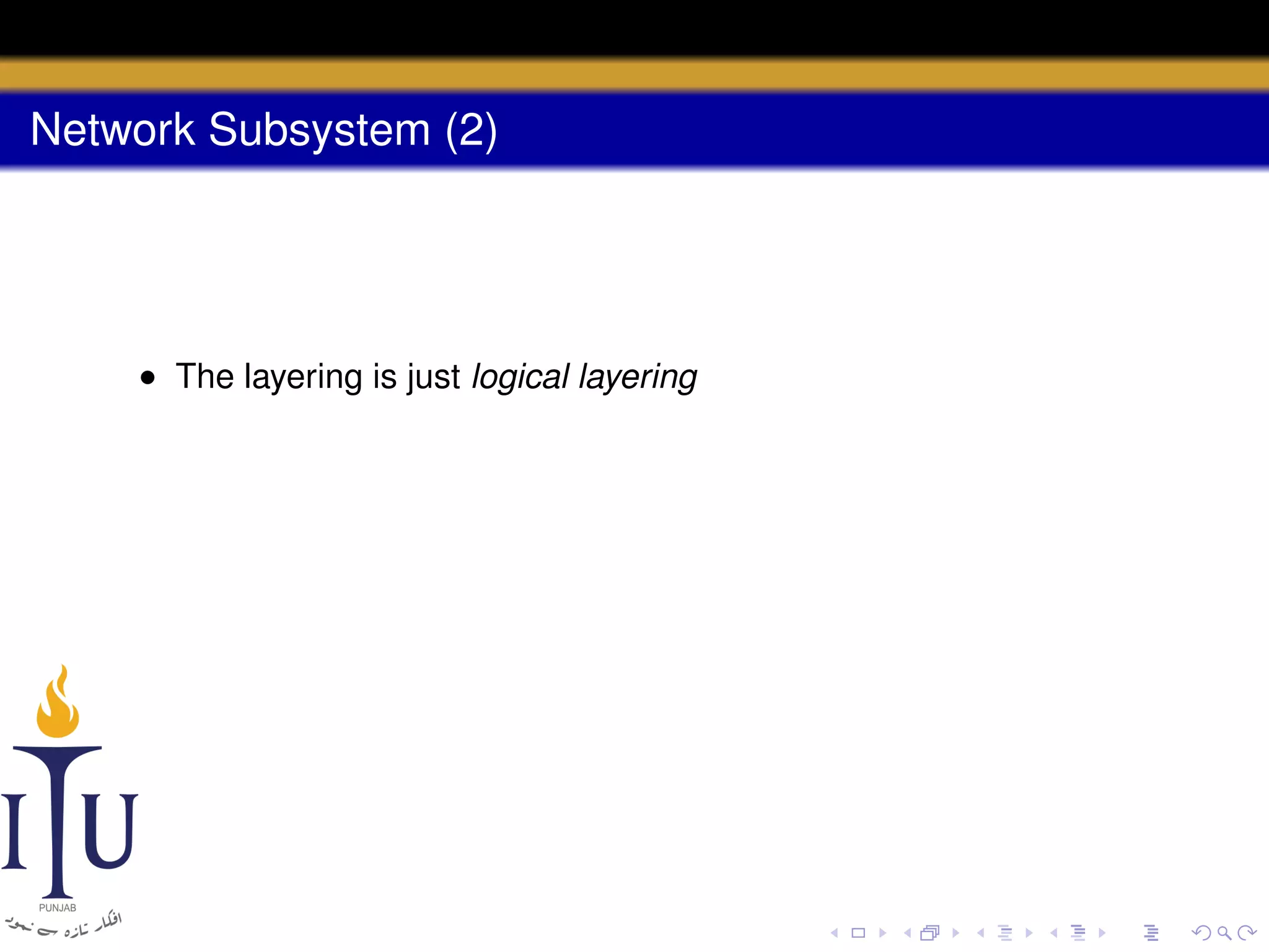 Network Subsystem (2)

• The layering is just logical layering

 