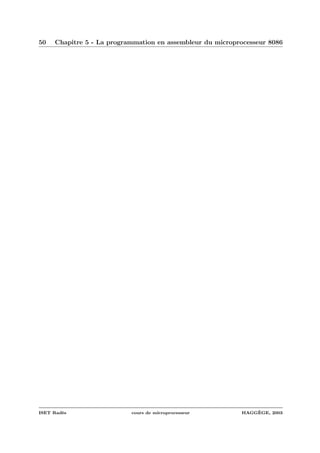 50 Chapitre 5 - La programmation en assembleur du microprocesseur 8086
ISET Rad`es cours de microprocesseur HAGG`EGE, 2003
 