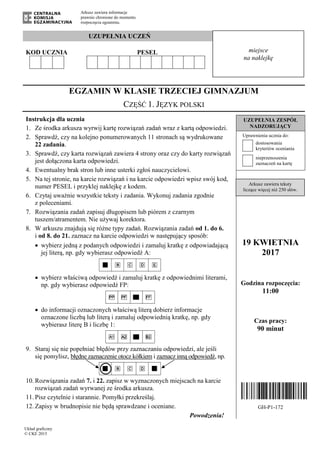 Arkusz zawiera informacje
prawnie chronione do momentu
rozpoczęcia egzaminu.
Układ graficzny
© CKE 2015
UZUPEŁNIA UCZEŃ
KO...