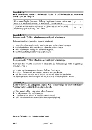 GH-P1 Strona 3 z 11
Zadanie 1. (0–1)
Oceń prawdziwość poniższych informacji. Wybierz P, jeśli informacja jest prawdziwa,
a...