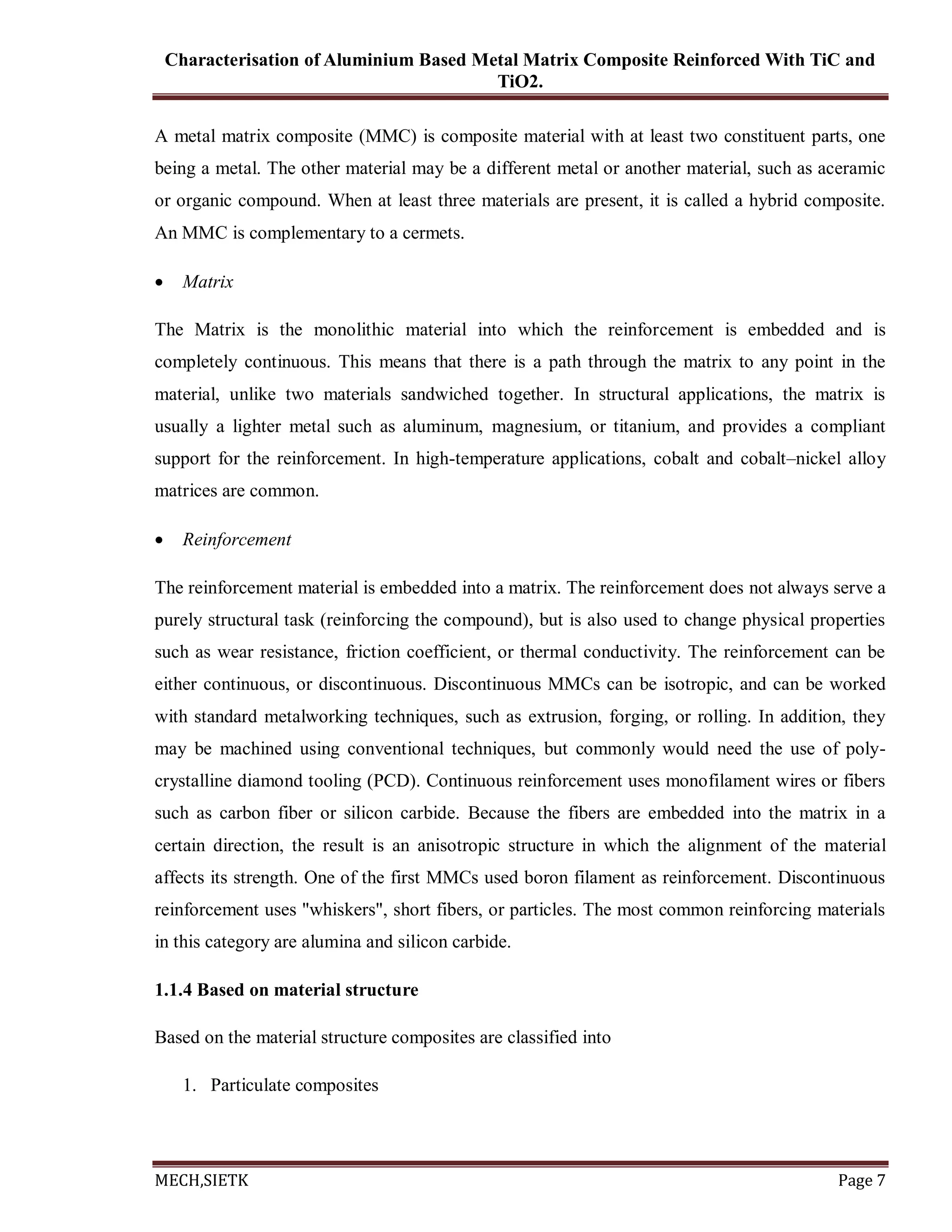 Characterisation of Aluminum based metal matrix composite reinforcement ...