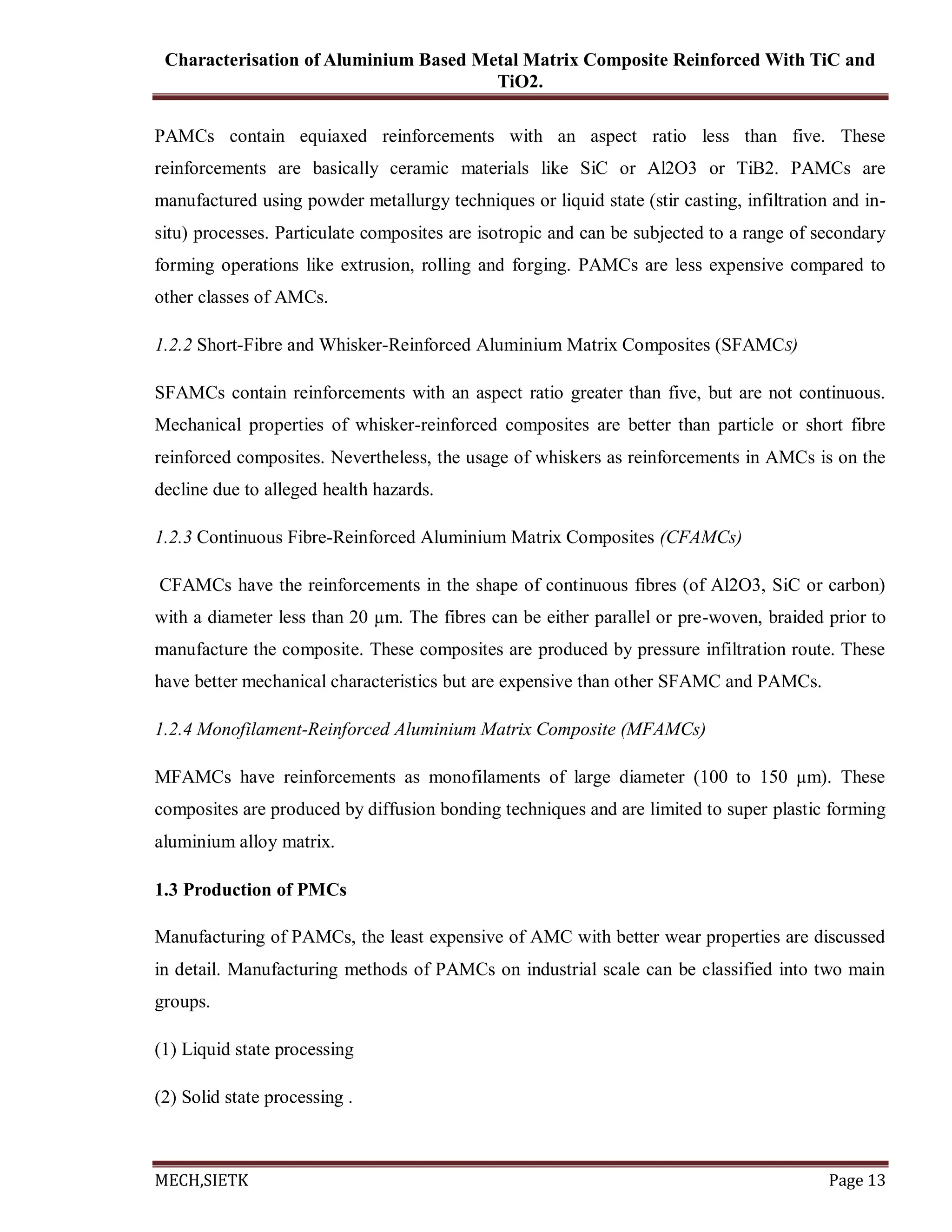 Characterisation of Aluminum based metal matrix composite reinforcement ...