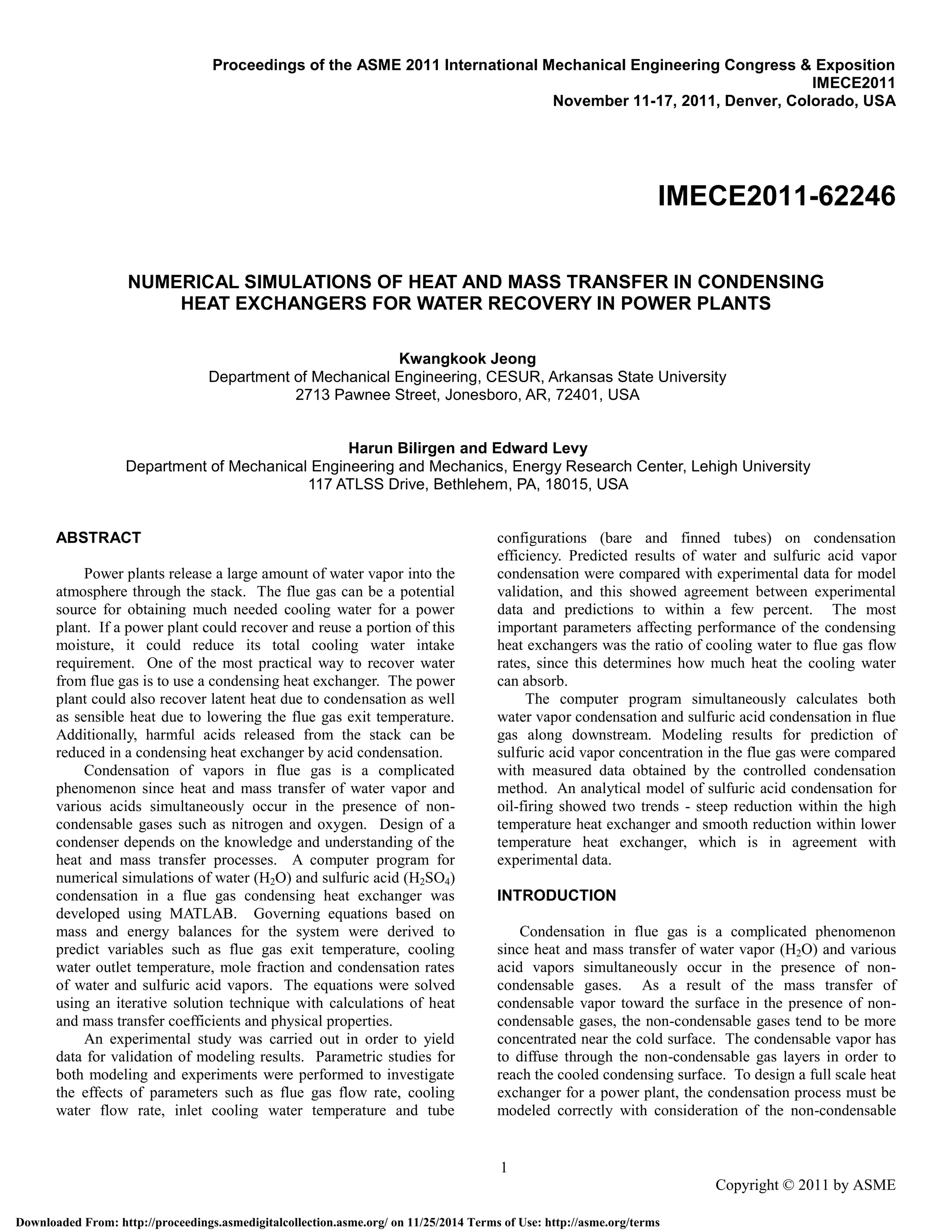 NUMERICAL SIMULATIONS OF HEAT AND MASS TRANSFER IN CONDENSING HEAT ...