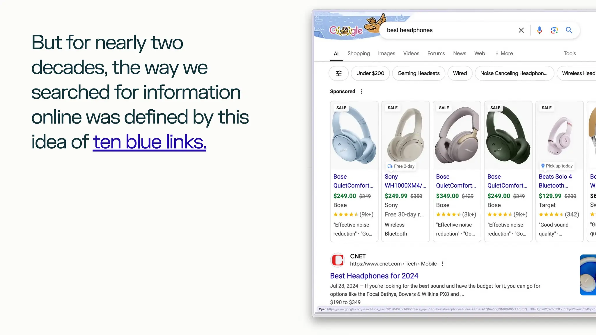 But for nearly two
decades, the way we
searched for information
online was defined by this
idea of ten blue links.
 