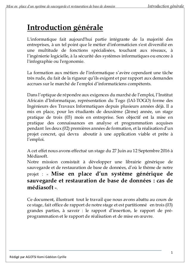 Projet stage  Mise en place d'un système générique de sauvegarde et…