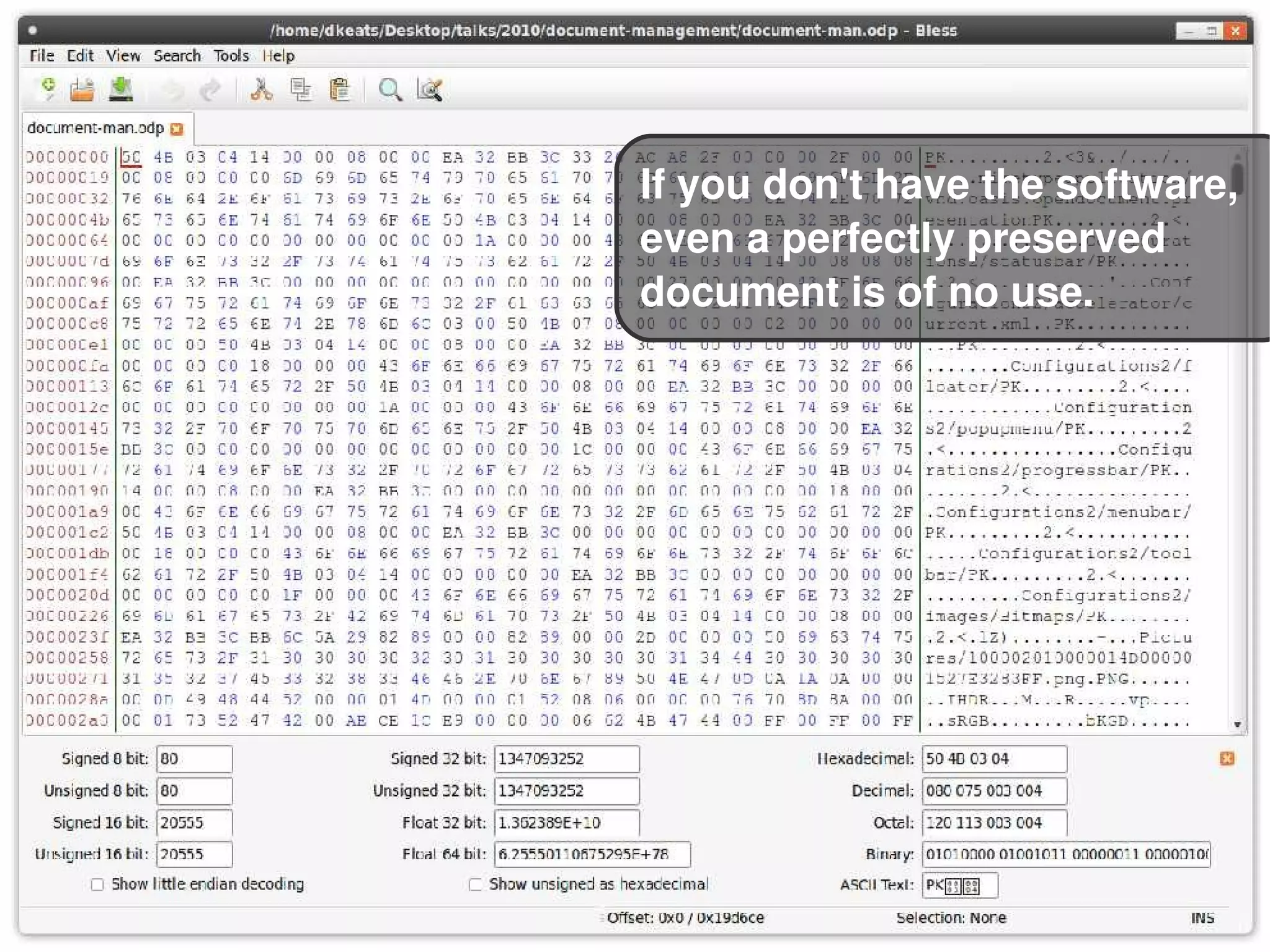 If you don't have the software, even a perfectly preserved  document is of no use. 